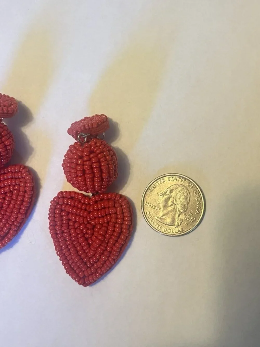 Red Seed Bead Heart Statement Earrings Large Dangle Drop Valentine Boho
